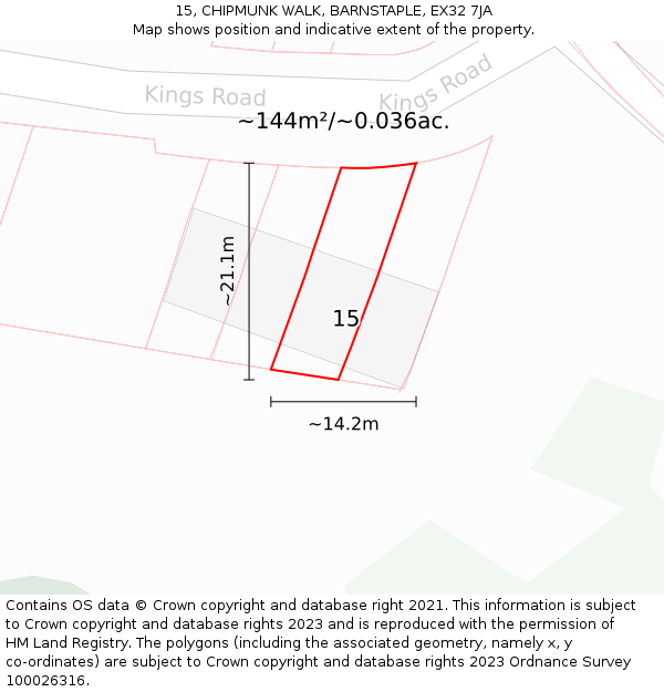 15, CHIPMUNK WALK, BARNSTAPLE, EX32 7JA: Plot and title map