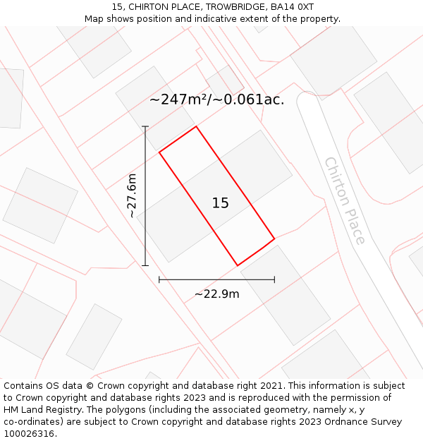 15, CHIRTON PLACE, TROWBRIDGE, BA14 0XT: Plot and title map