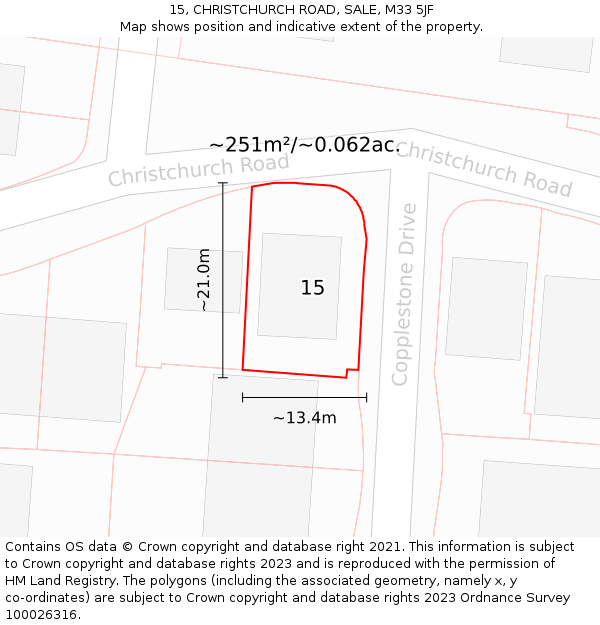 15, CHRISTCHURCH ROAD, SALE, M33 5JF: Plot and title map