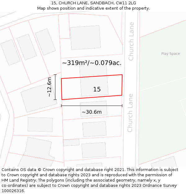 15, CHURCH LANE, SANDBACH, CW11 2LG: Plot and title map