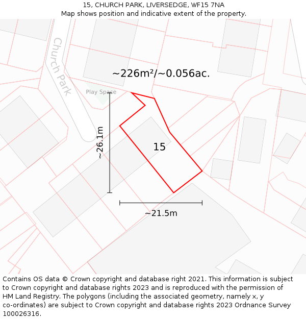 15, CHURCH PARK, LIVERSEDGE, WF15 7NA: Plot and title map