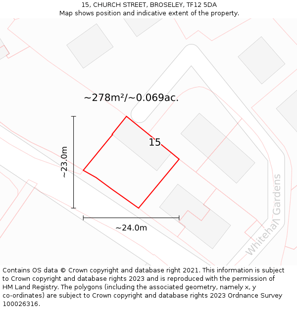 15, CHURCH STREET, BROSELEY, TF12 5DA: Plot and title map