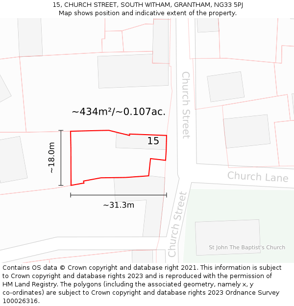 15, CHURCH STREET, SOUTH WITHAM, GRANTHAM, NG33 5PJ: Plot and title map