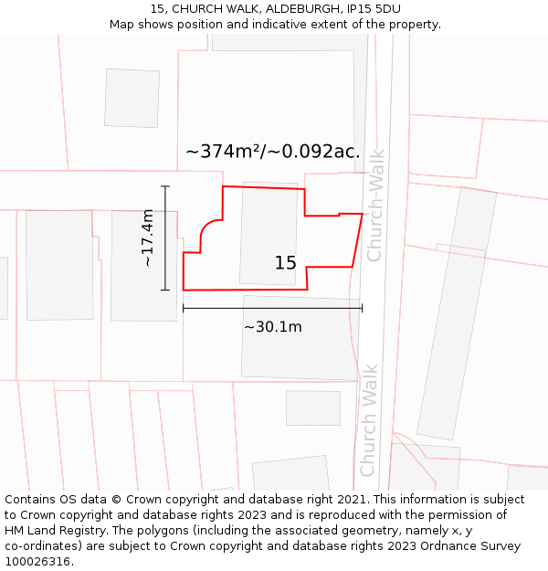 15, CHURCH WALK, ALDEBURGH, IP15 5DU: Plot and title map
