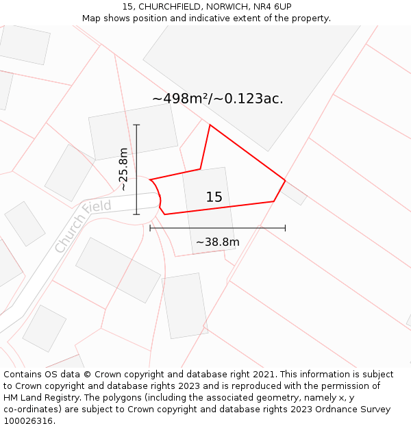 15, CHURCHFIELD, NORWICH, NR4 6UP: Plot and title map