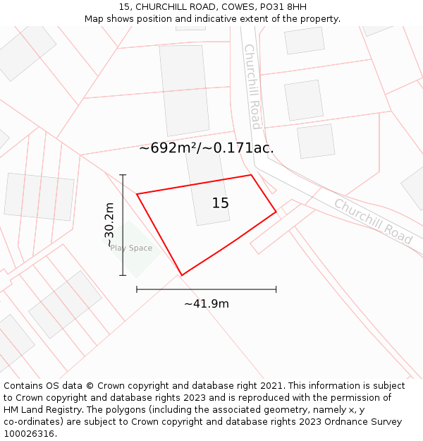 15, CHURCHILL ROAD, COWES, PO31 8HH: Plot and title map