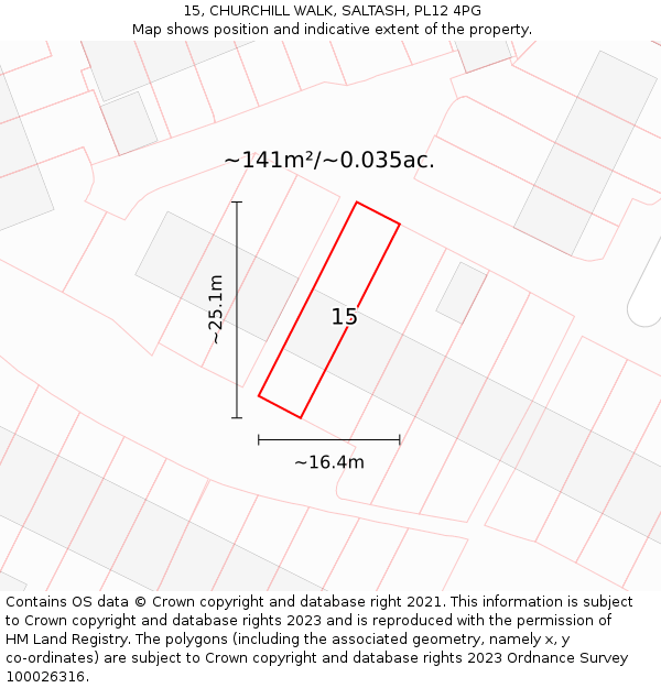 15, CHURCHILL WALK, SALTASH, PL12 4PG: Plot and title map