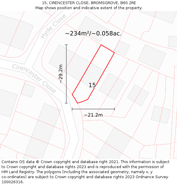 15, CIRENCESTER CLOSE, BROMSGROVE, B60 2RE: Plot and title map