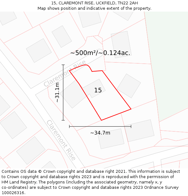 15, CLAREMONT RISE, UCKFIELD, TN22 2AH: Plot and title map