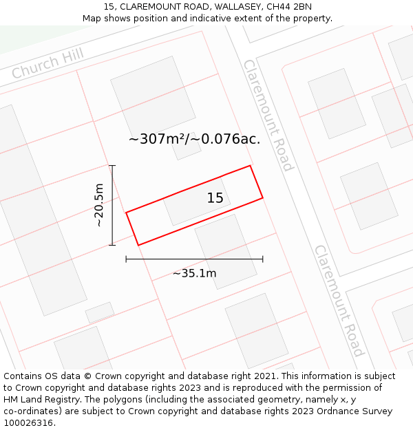 15, CLAREMOUNT ROAD, WALLASEY, CH44 2BN: Plot and title map
