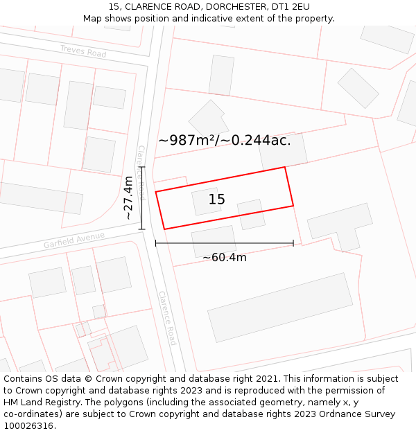 15, CLARENCE ROAD, DORCHESTER, DT1 2EU: Plot and title map