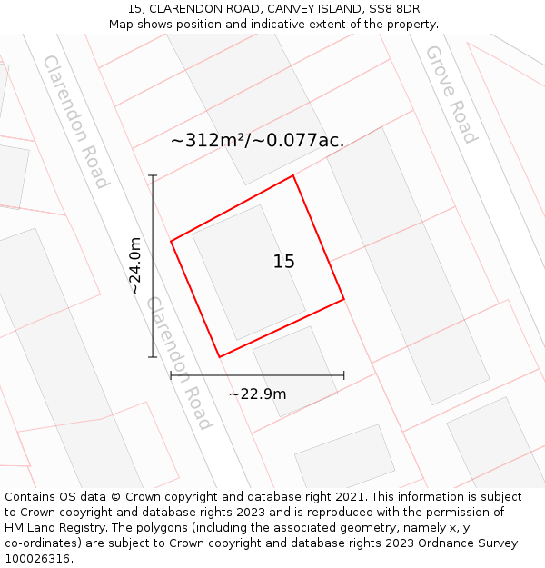 15, CLARENDON ROAD, CANVEY ISLAND, SS8 8DR: Plot and title map