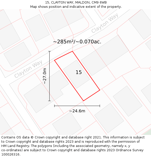 15, CLAYTON WAY, MALDON, CM9 6WB: Plot and title map