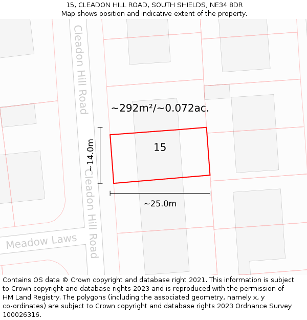 15, CLEADON HILL ROAD, SOUTH SHIELDS, NE34 8DR: Plot and title map