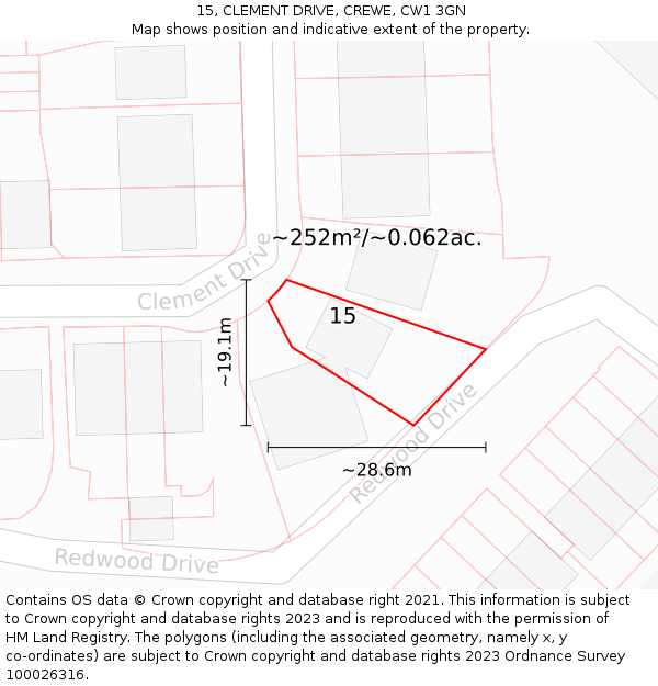 15, CLEMENT DRIVE, CREWE, CW1 3GN: Plot and title map