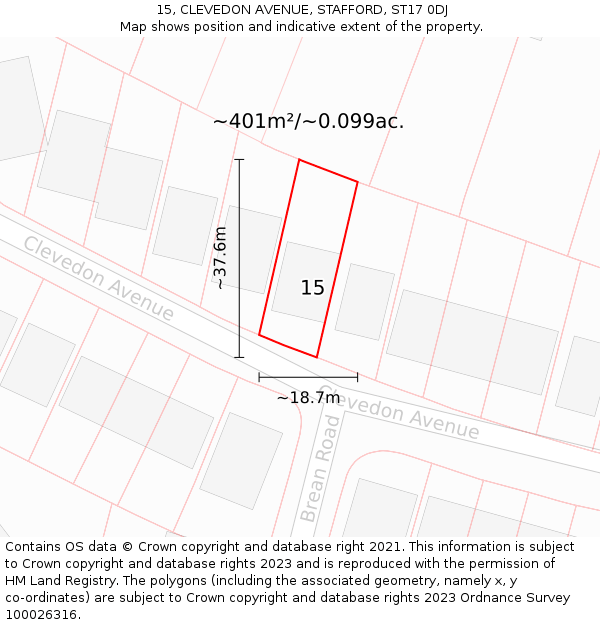 15, CLEVEDON AVENUE, STAFFORD, ST17 0DJ: Plot and title map