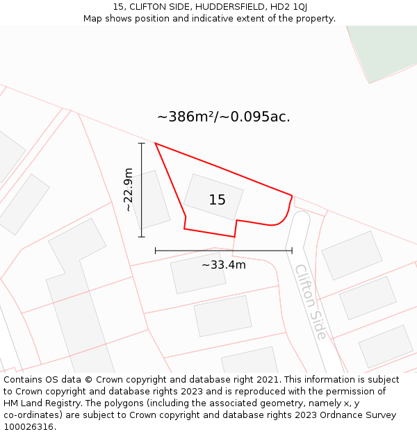 15, CLIFTON SIDE, HUDDERSFIELD, HD2 1QJ: Plot and title map