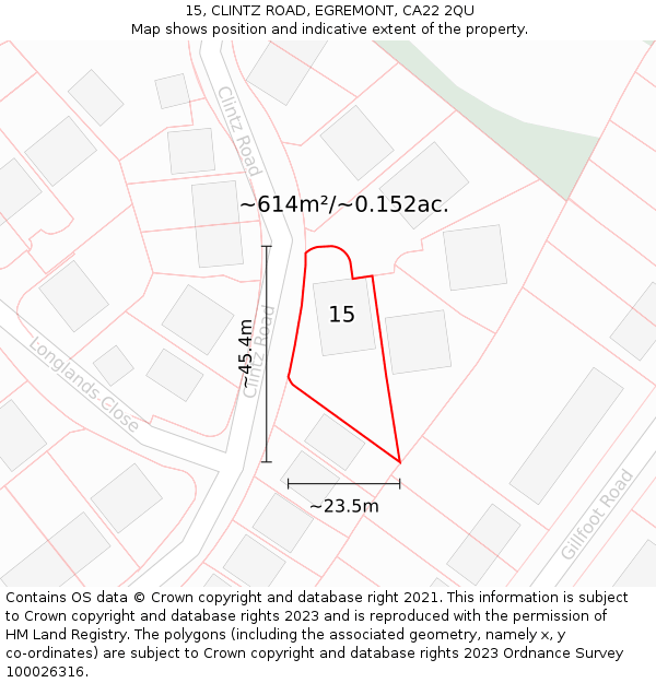 15, CLINTZ ROAD, EGREMONT, CA22 2QU: Plot and title map