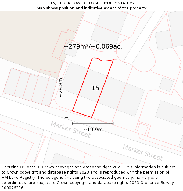 15, CLOCK TOWER CLOSE, HYDE, SK14 1RS: Plot and title map