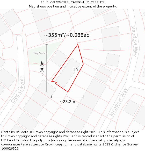 15, CLOS GWYNLE, CAERPHILLY, CF83 1TU: Plot and title map