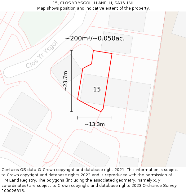 15, CLOS YR YSGOL, LLANELLI, SA15 1NL: Plot and title map