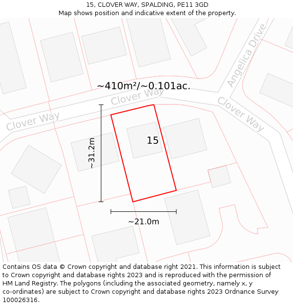 15, CLOVER WAY, SPALDING, PE11 3GD: Plot and title map