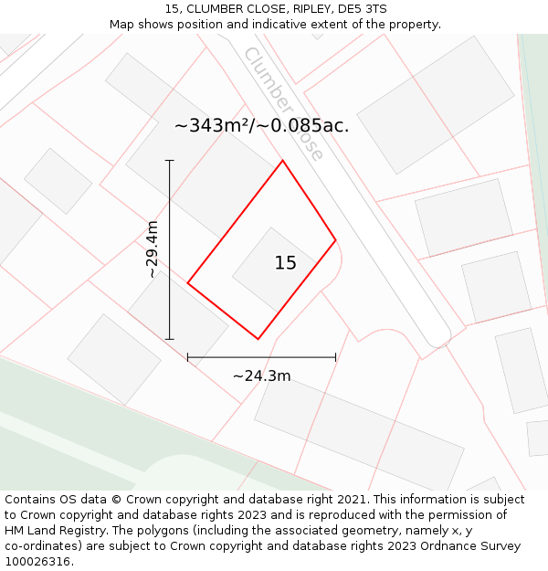 15, CLUMBER CLOSE, RIPLEY, DE5 3TS: Plot and title map