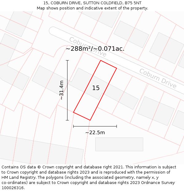 15, COBURN DRIVE, SUTTON COLDFIELD, B75 5NT: Plot and title map