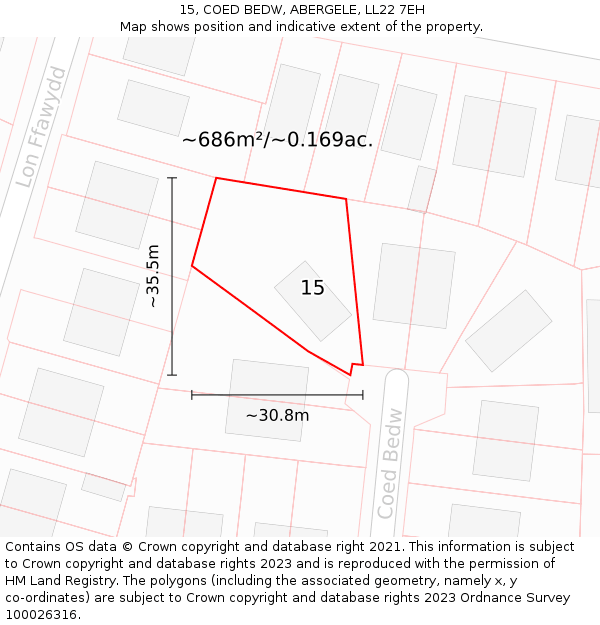 15, COED BEDW, ABERGELE, LL22 7EH: Plot and title map