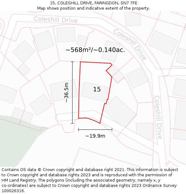 15, COLESHILL DRIVE, FARINGDON, SN7 7FE: Plot and title map