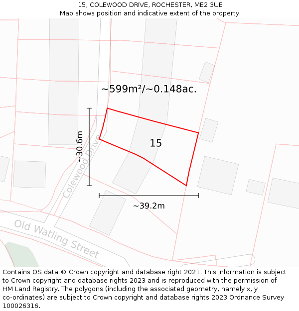 15, COLEWOOD DRIVE, ROCHESTER, ME2 3UE: Plot and title map