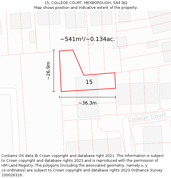 15, COLLEGE COURT, MEXBOROUGH, S64 9JQ: Plot and title map