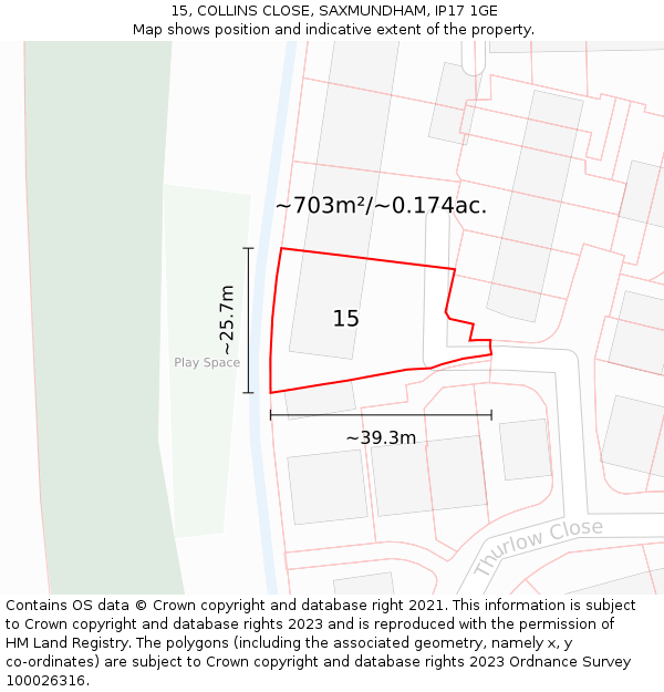 15, COLLINS CLOSE, SAXMUNDHAM, IP17 1GE: Plot and title map