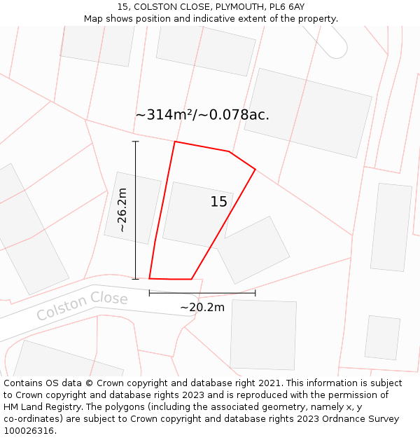 15, COLSTON CLOSE, PLYMOUTH, PL6 6AY: Plot and title map