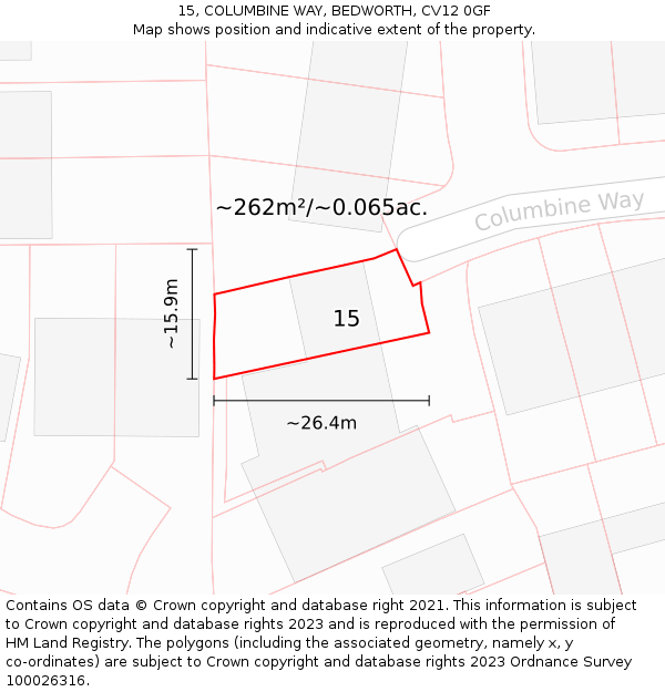 15, COLUMBINE WAY, BEDWORTH, CV12 0GF: Plot and title map