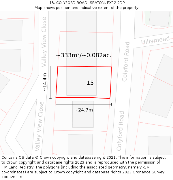 15, COLYFORD ROAD, SEATON, EX12 2DP: Plot and title map
