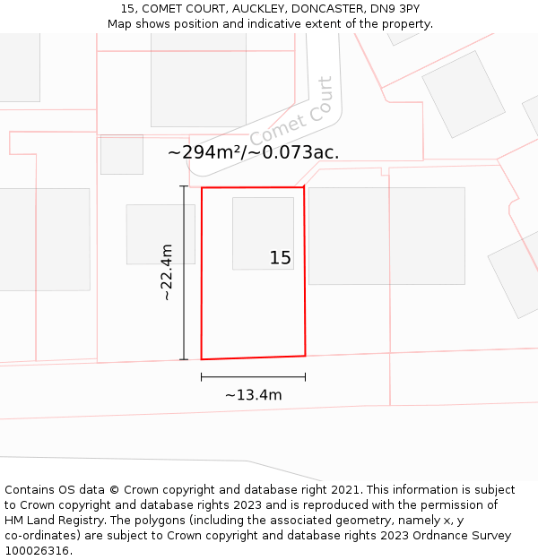 15, COMET COURT, AUCKLEY, DONCASTER, DN9 3PY: Plot and title map