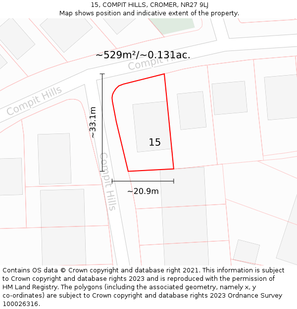 15, COMPIT HILLS, CROMER, NR27 9LJ: Plot and title map