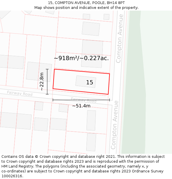 15, COMPTON AVENUE, POOLE, BH14 8PT: Plot and title map