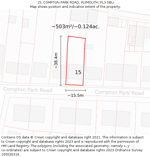 15, COMPTON PARK ROAD, PLYMOUTH, PL3 5BU: Plot and title map