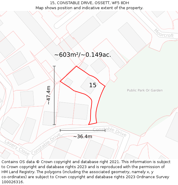 15, CONSTABLE DRIVE, OSSETT, WF5 8DH: Plot and title map