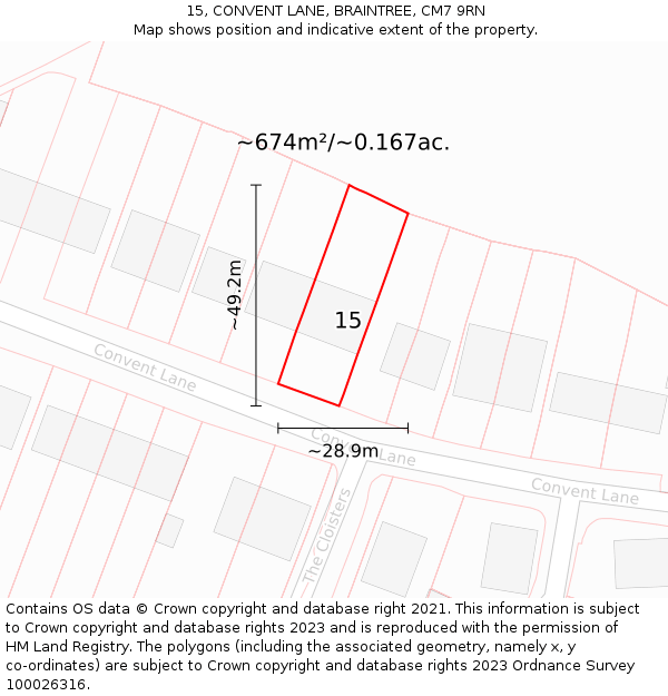 15, CONVENT LANE, BRAINTREE, CM7 9RN: Plot and title map