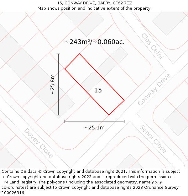 15, CONWAY DRIVE, BARRY, CF62 7EZ: Plot and title map