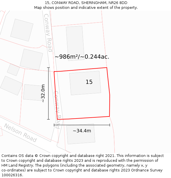 15, CONWAY ROAD, SHERINGHAM, NR26 8DD: Plot and title map