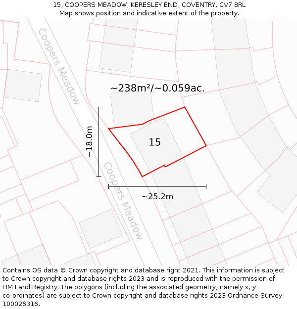 15, COOPERS MEADOW, KERESLEY END, COVENTRY, CV7 8RL: Plot and title map