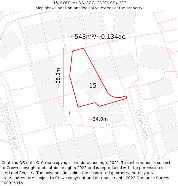 15, COPELANDS, ROCHFORD, SS4 3EE: Plot and title map