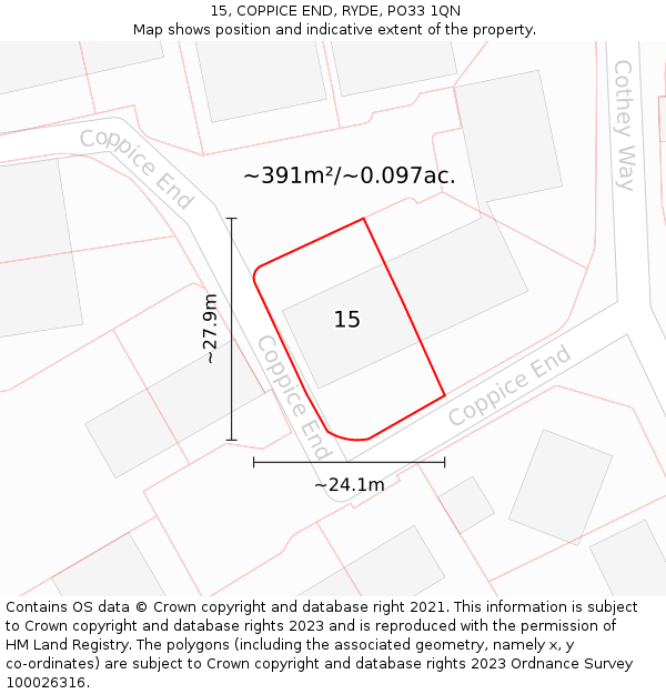 15, COPPICE END, RYDE, PO33 1QN: Plot and title map