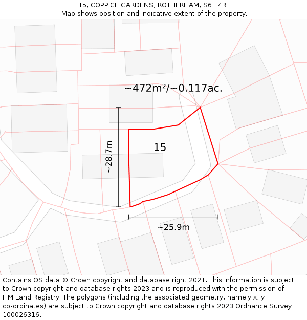 15, COPPICE GARDENS, ROTHERHAM, S61 4RE: Plot and title map