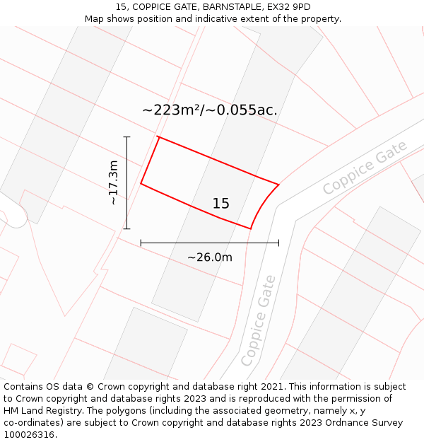 15, COPPICE GATE, BARNSTAPLE, EX32 9PD: Plot and title map