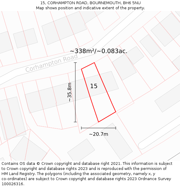 15, CORHAMPTON ROAD, BOURNEMOUTH, BH6 5NU: Plot and title map